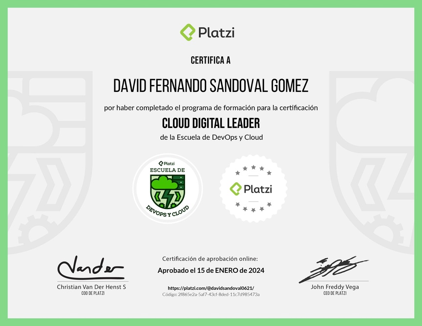 Diploma de la Ruta de Aprendizaje de Certificación Cloud Digital Leader