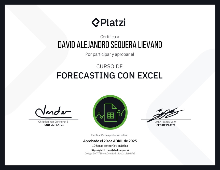 Diploma del Curso de Forecasting con Excel