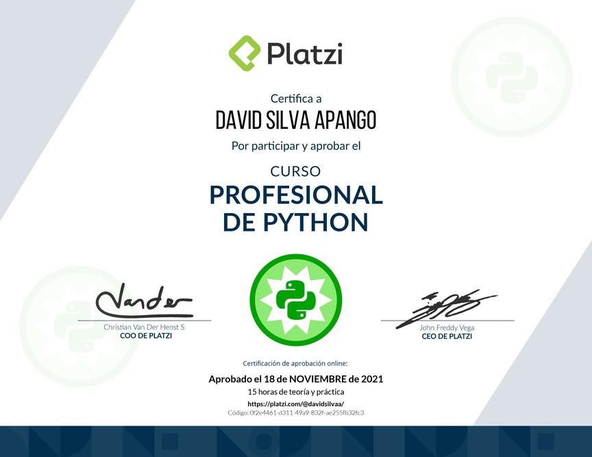 Diploma del Curso Profesional de Python