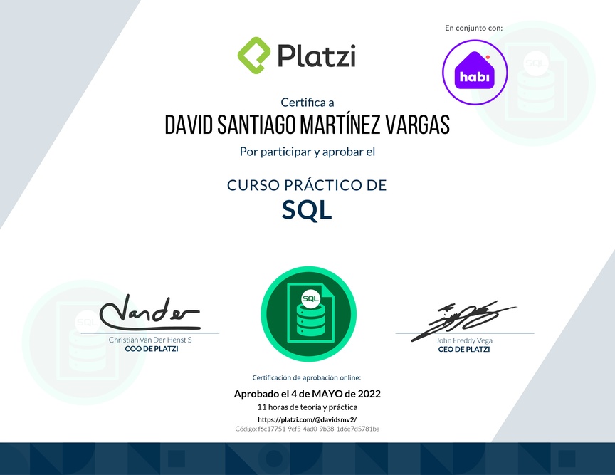 Diploma del Curso Práctico de SQL