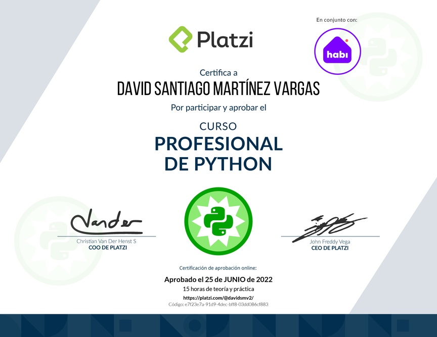Diploma del Curso Profesional de Python