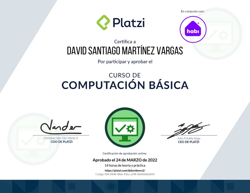 Diploma del Curso Básico de Computadores e Informática