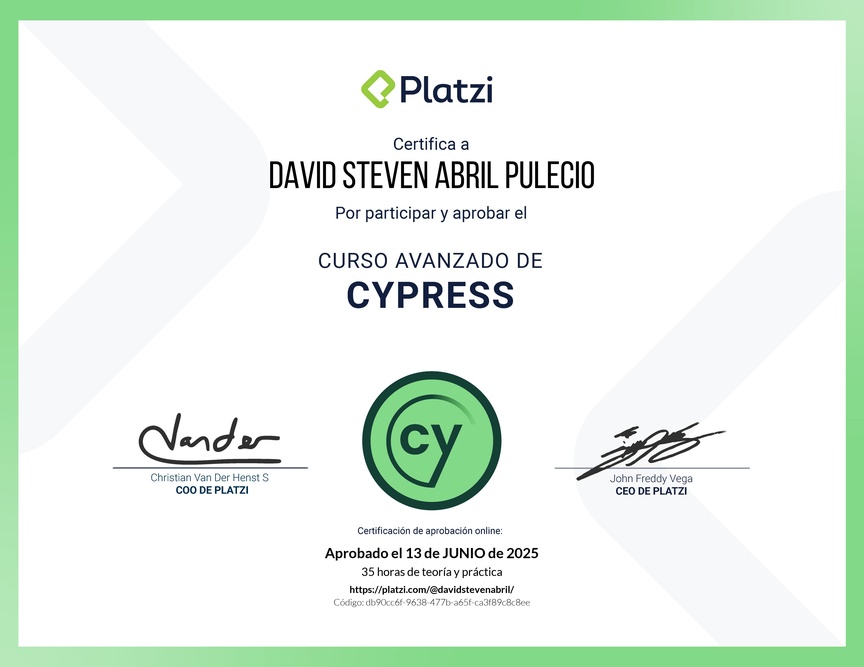 Diploma del Curso de Cypress Avanzado