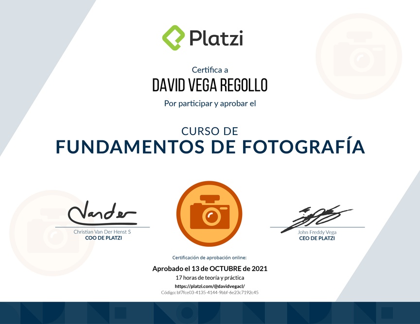 Diploma del Curso de Fotografía: Principios y Técnicas