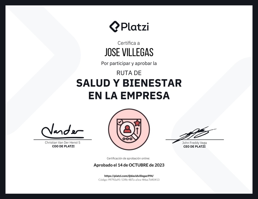 Diploma de la Ruta de Aprendizaje de Salud y bienestar en la empresa