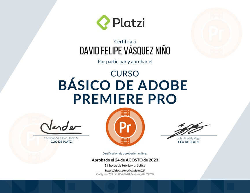 Diploma del Curso de Adobe Premiere Pro