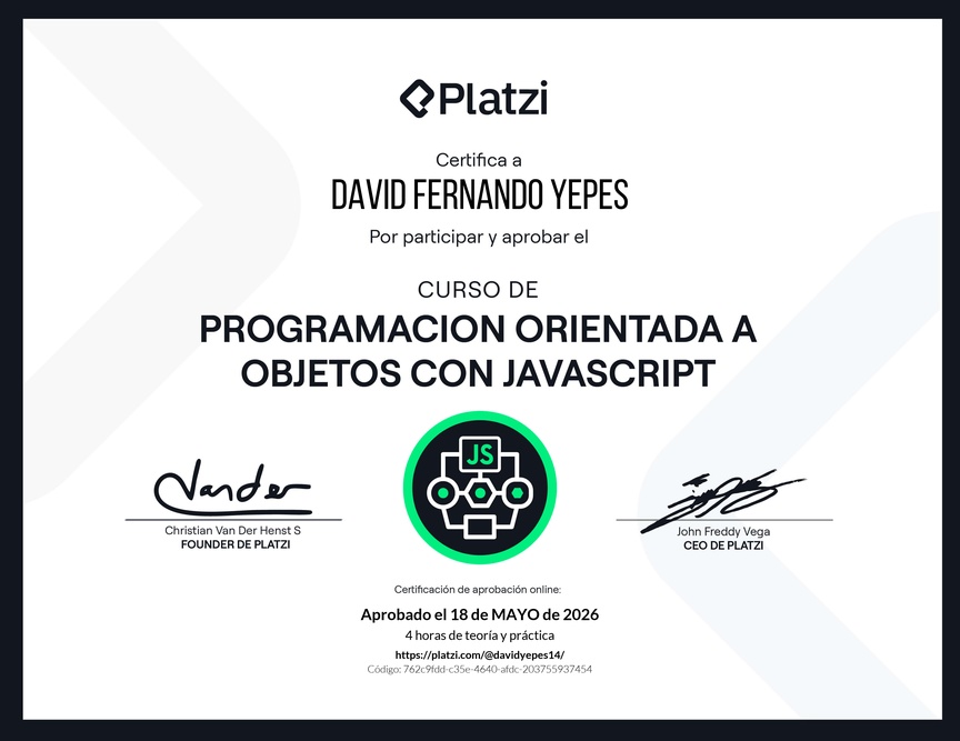 Diploma del Curso de JavaScript Orientado a Objetos