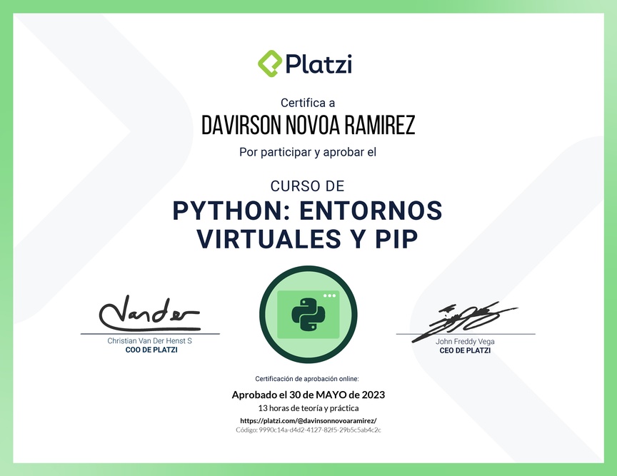 Diploma del Curso de Python: PIP y Entornos Virtuales