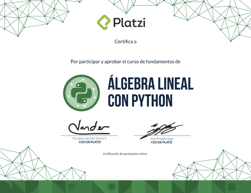 Diploma del Curso de Fundamentos de Álgebra Lineal con Python