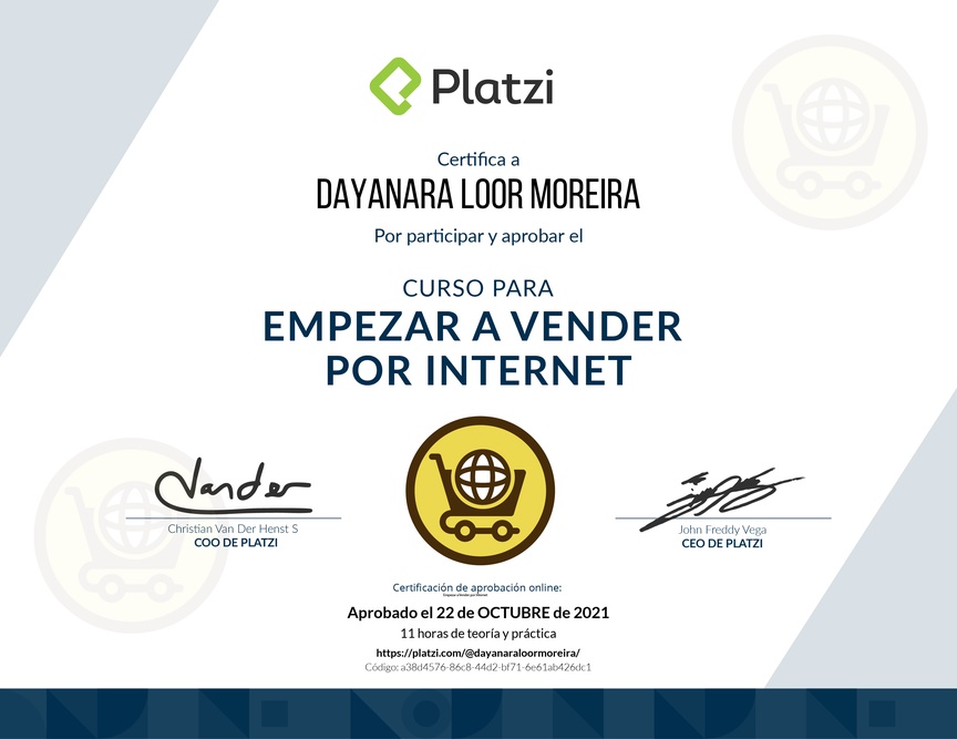 Diploma del Curso para Empezar a Vender por Internet