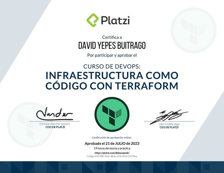 Diploma del Curso de Infraestructura Como Código con Terraform