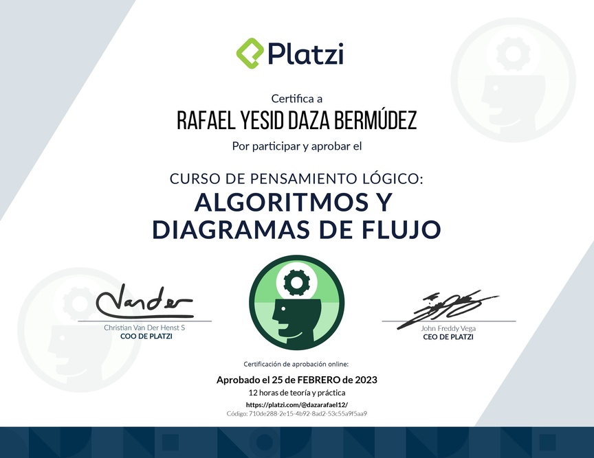 Diploma del Curso de Pensamiento Lógico: Algoritmos y Diagramas de Flujo