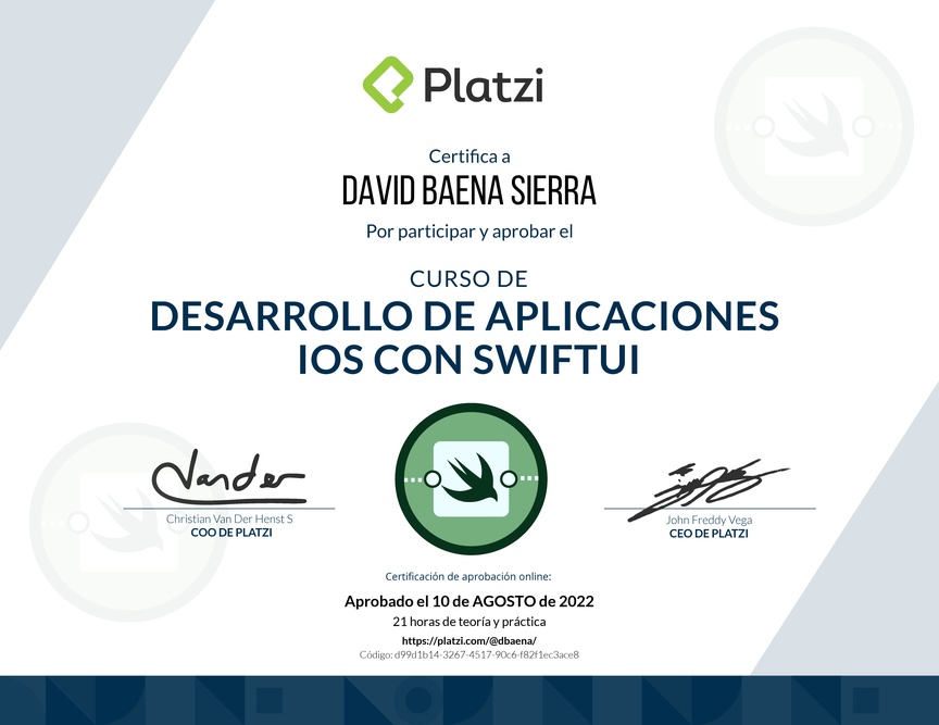 Diploma del Curso de Desarrollo de Aplicaciones iOS con SwiftUI