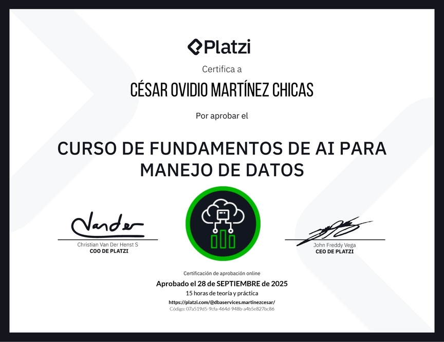 Diploma del Curso de Fundamentos de AI para Manejo de Datos