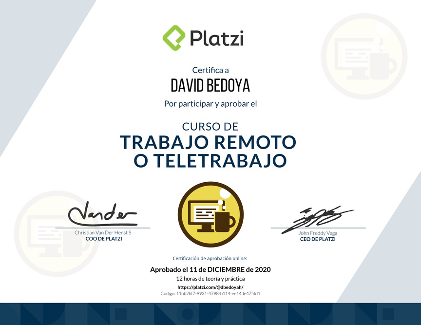 Diploma del Curso de Trabajo Remoto para Gestionar el Cambio Organizacional