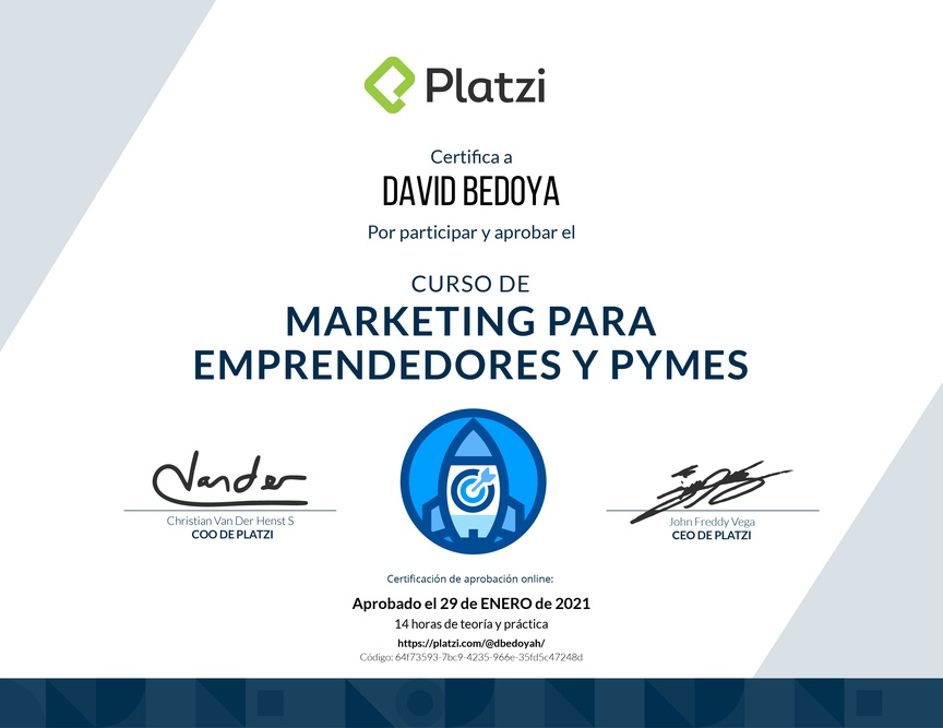 Diploma del Curso de Marketing para Emprendedores y PyMes