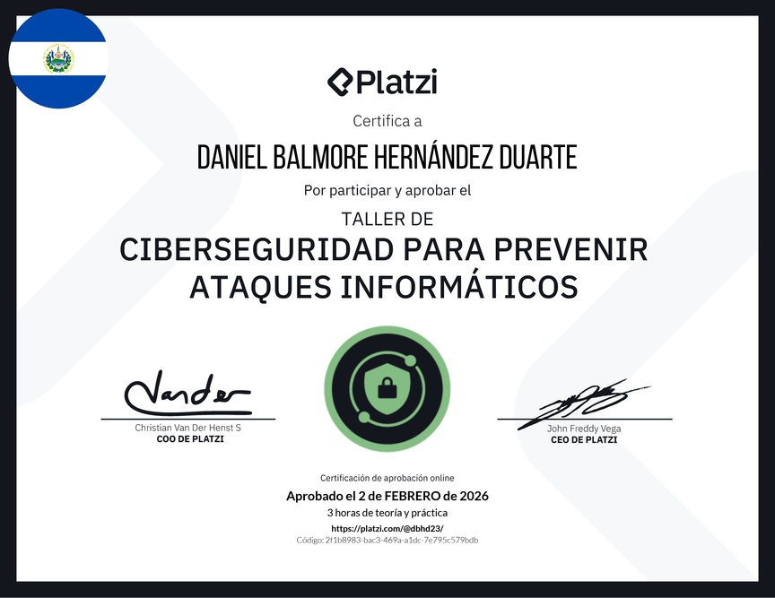 Diploma del Curso de Introducción a Ciberseguridad: Prevención de Ataques Informáticos