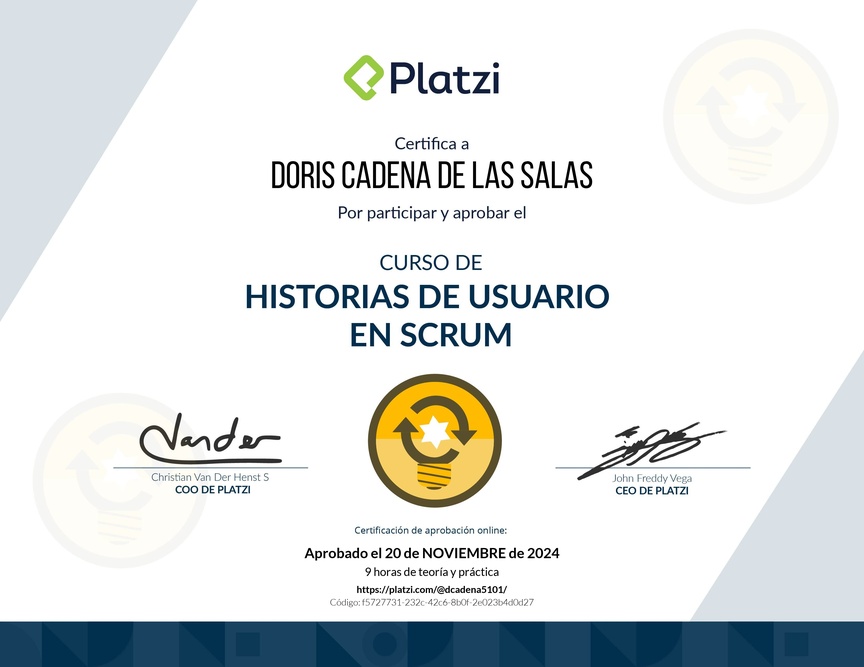 Diploma del Curso de Historias de Usuario en Scrum