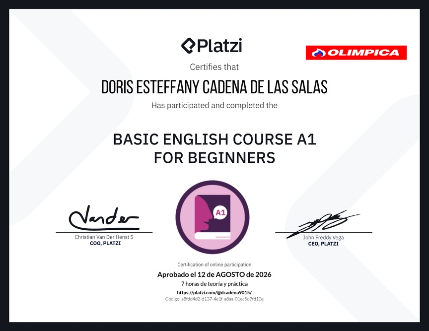 Diploma del Curso de Inglés Básico A1 para Principiantes