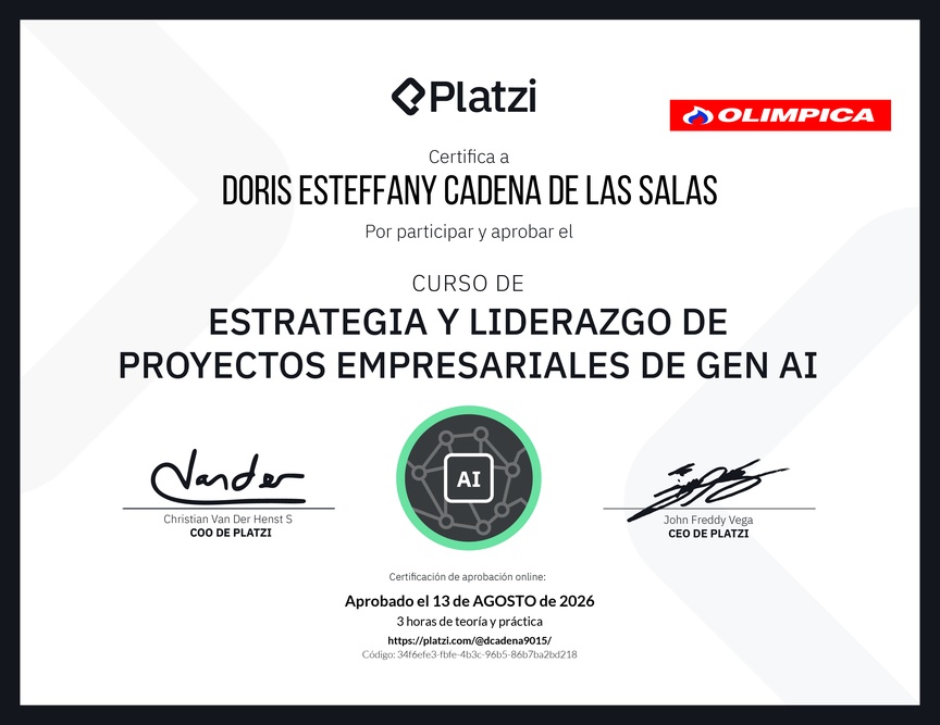 Diploma del Curso de Estrategia y Liderazgo de Proyectos Empresariales de Gen AI