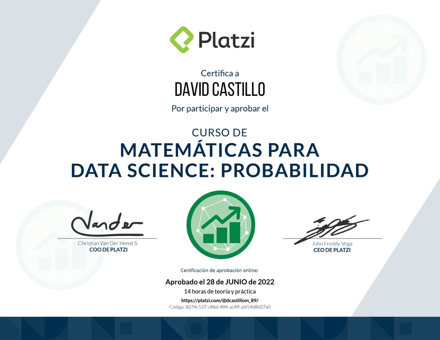 Diploma del Curso de Matemáticas para Data Science: Probabilidad