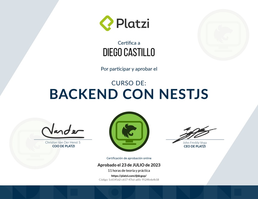 Diploma del Curso de Backend con NestJS