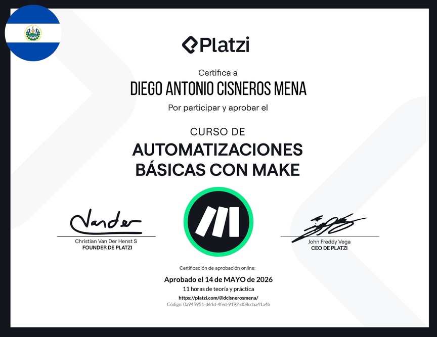Diploma del Curso de Automatizaciones Básicas con Make