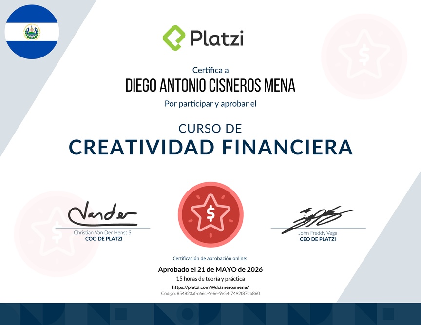 Diploma del Curso para Generar Ingresos adicionales y diversificar tus finanzas