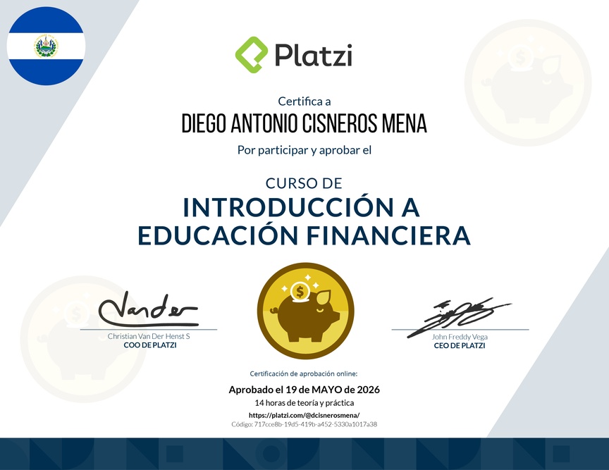 Diploma del Curso de Introducción a Educación Financiera