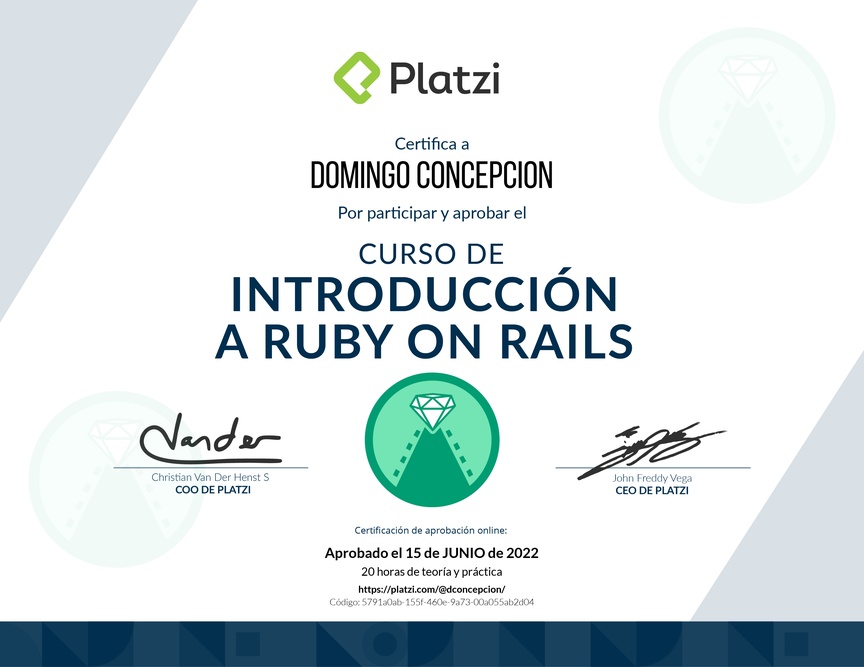 Diploma del Curso de Introducción a Ruby on Rails