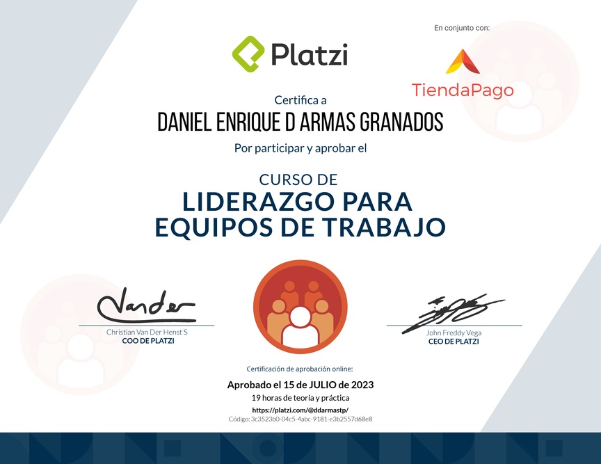 Diploma del Curso de Liderazgo para Equipos de Trabajo