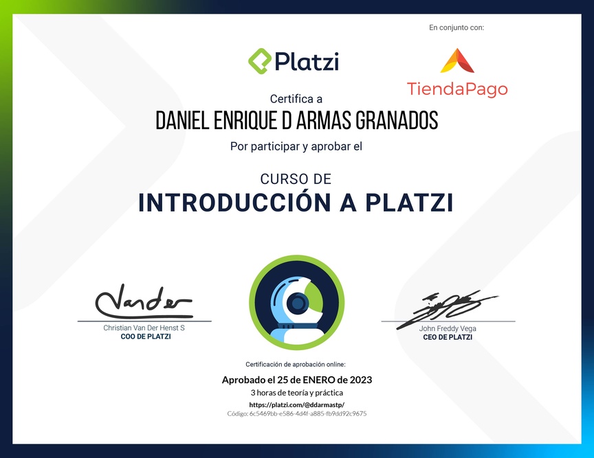 Diploma del Curso de Introducción a Platzi 🇲🇽