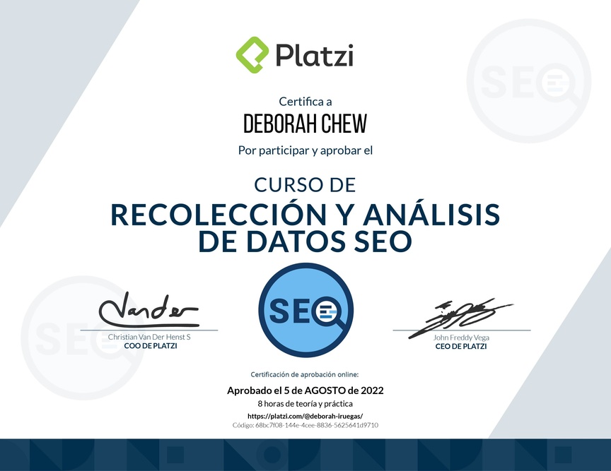 Diploma del Curso de Recolección y Análisis de datos SEO