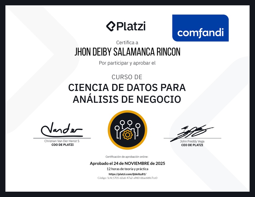 Diploma del Curso de Ciencia de Datos para Análisis de Negocio