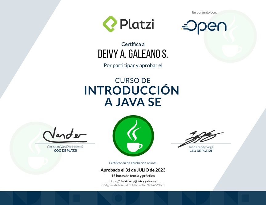 Diploma del Curso de Introducción a Java