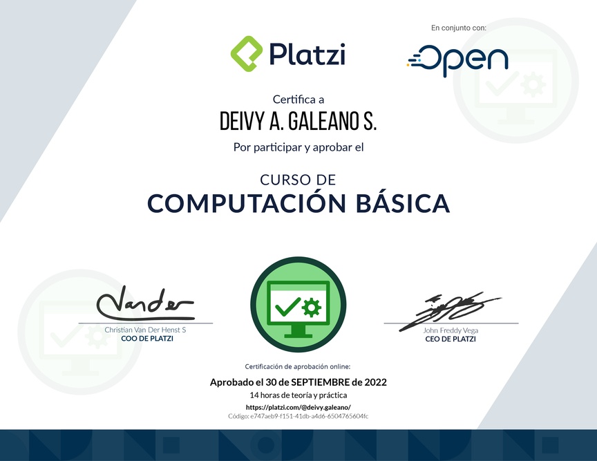 Diploma del Curso Básico de Computadores e Informática