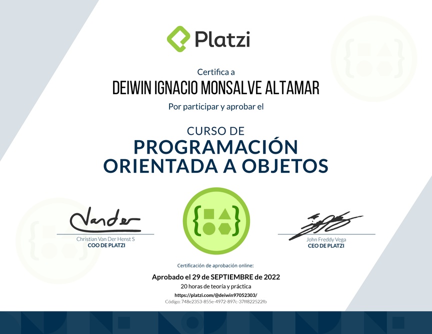 Diploma del Curso de Programación Orientada a Objetos: POO