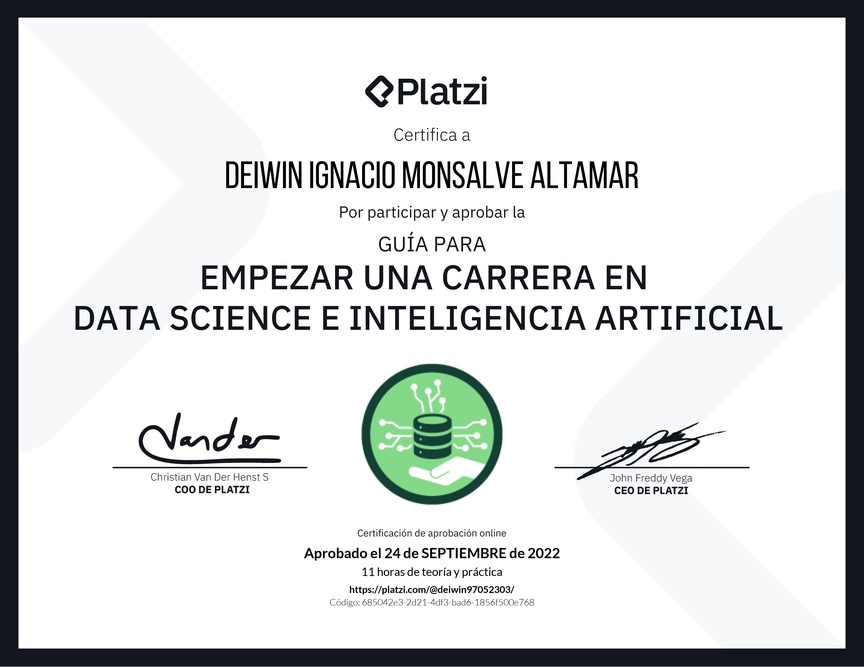 Diploma de Guía para Empezar una Carrera en Data Science e Inteligencia Artificial