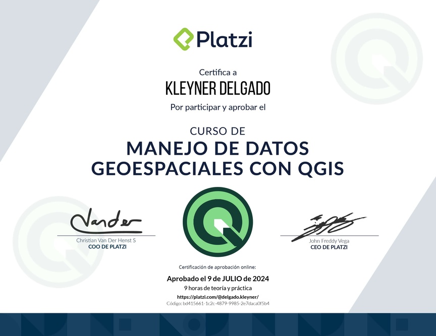 Diploma del Curso de Manejo de Datos Geoespaciales con QGIS