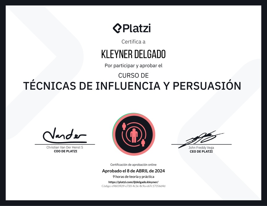 Diploma del Curso de Técnicas de Influencia y Persuasión