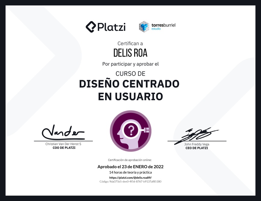 Diploma del Curso de Diseño Centrado en Usuario