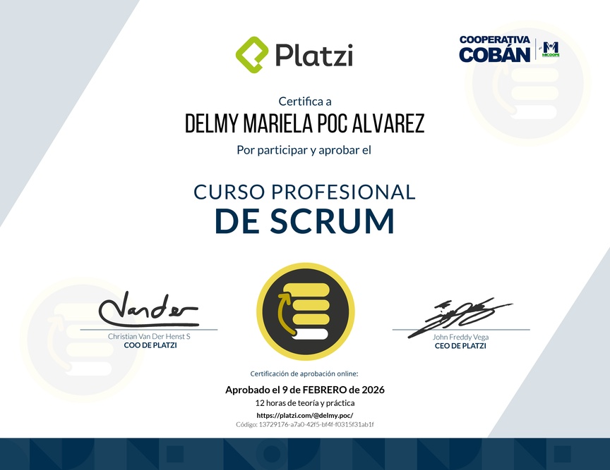 Diploma del Curso Profesional de Scrum