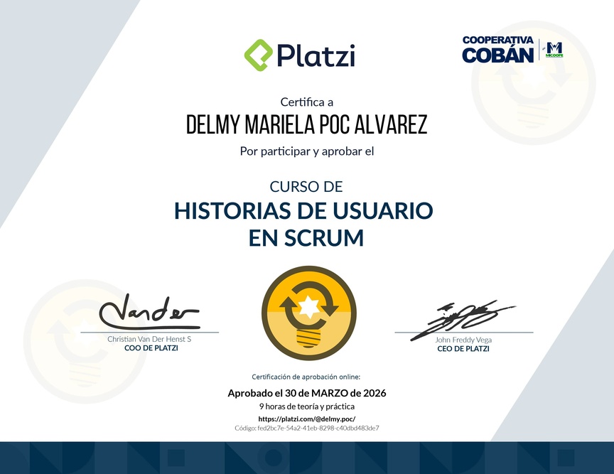 Diploma del Curso de Historias de Usuario en Scrum