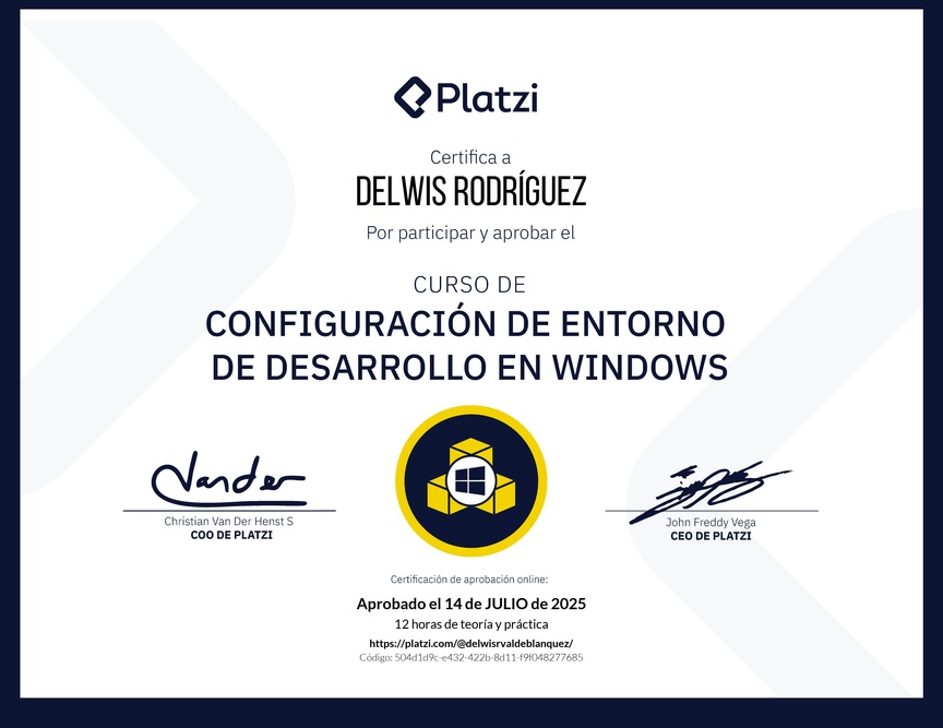 Diploma del Curso de Configuración de Entorno de Desarrollo en Windows