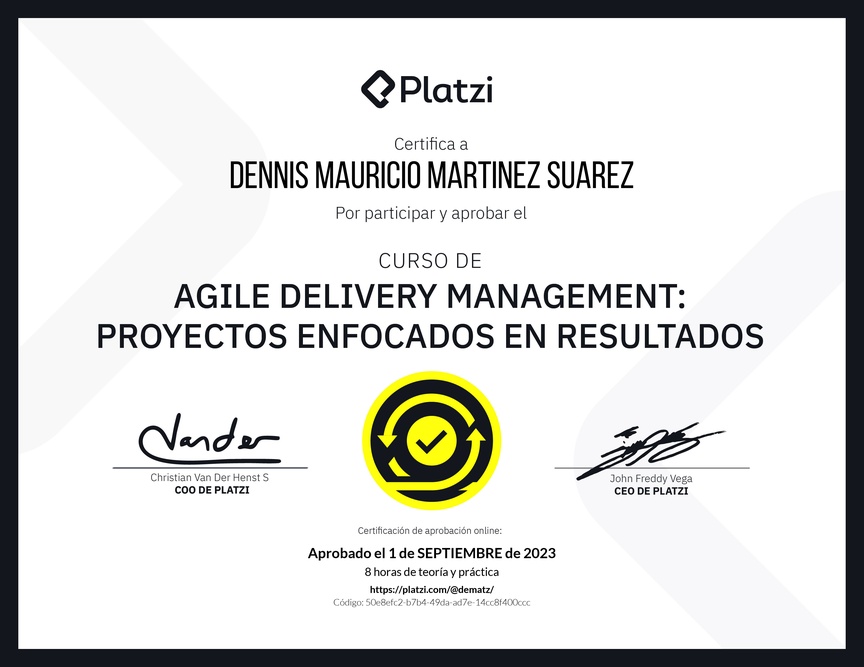 Diploma del Curso de Agile Delivery Management: Proyectos Enfocados en Resultados