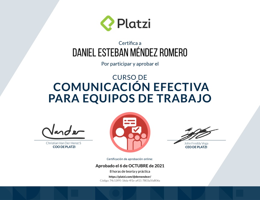 Diploma del Curso de Comunicación Efectiva para Equipos de Trabajo