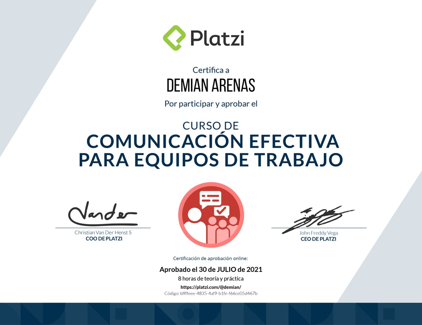 Diploma del Curso de Comunicación Efectiva para Equipos de Trabajo
