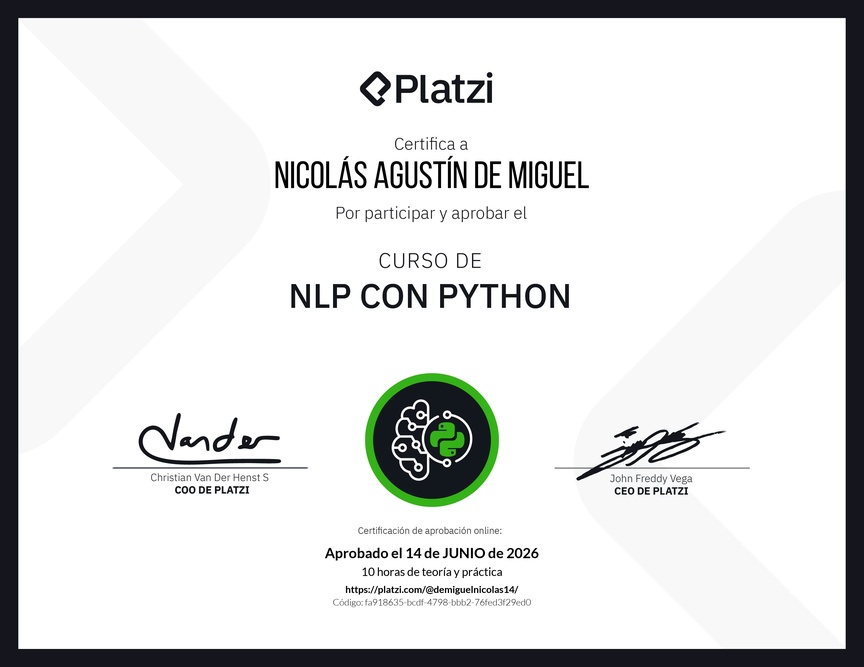 Diploma del Curso de NLP con Python
