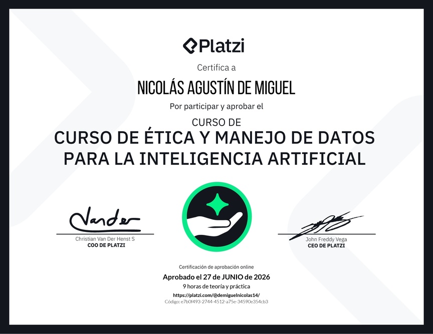 Diploma del Curso de Ética y Manejo de Datos para Inteligencia Artificial