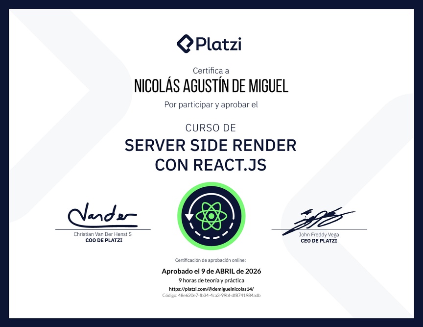 Diploma del Curso de Server Side Render o SSR con React.js